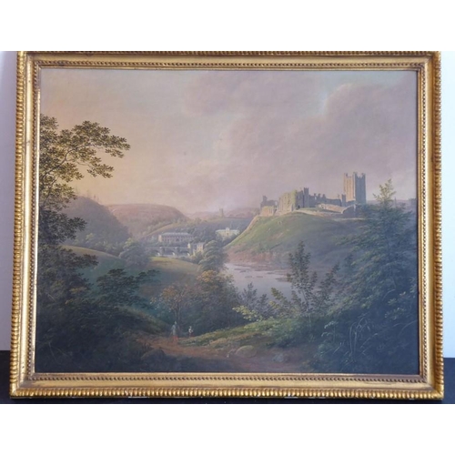 729 - GEORGE CUITT Snr (1743-1818), a gilt-framed oil on canvas (lined) study 'A View of Richmond, Yorkshi... 