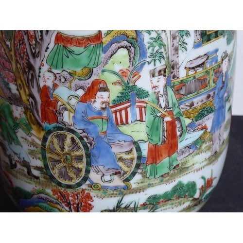 75 - An unusual Chinese enamelled vase (as a lamp); unusually decorated with a highly enamelled scene of ... 