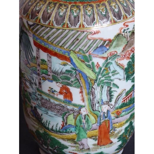 75 - An unusual Chinese enamelled vase (as a lamp); unusually decorated with a highly enamelled scene of ... 