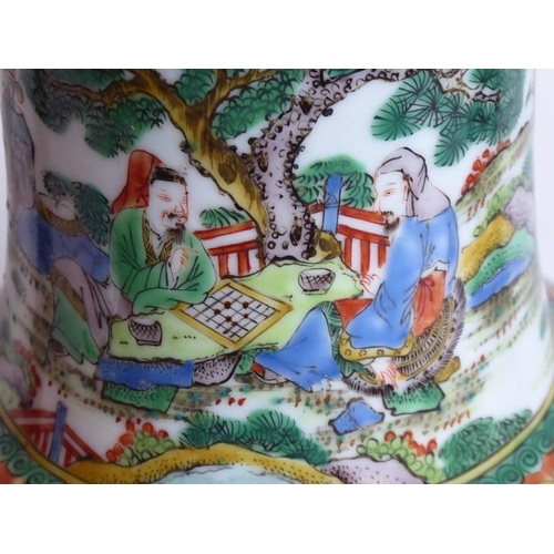 75 - An unusual Chinese enamelled vase (as a lamp); unusually decorated with a highly enamelled scene of ... 