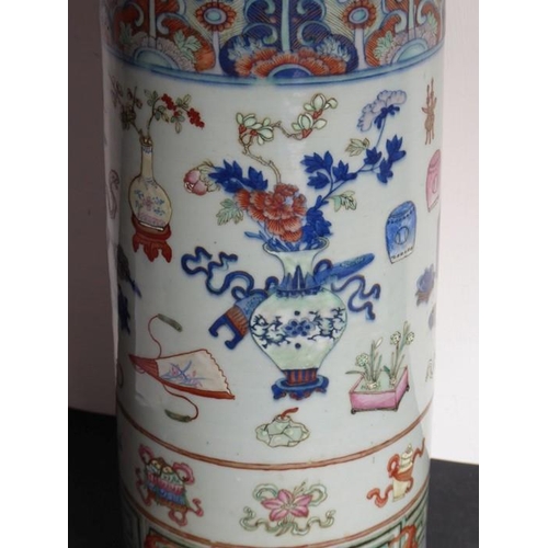 79 - A large and rare mid 19th century Chinese porcelain sleeve vase; enamelled and gilt and painted in u... 