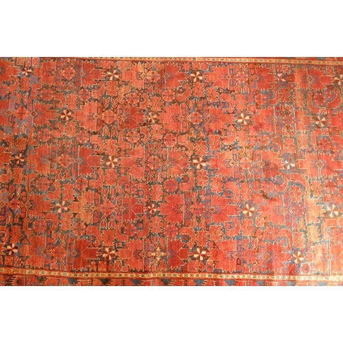 820 - A large Bashir Turkmenistan carpet; 2nd half 19th century, predominately red ground (reduced in leng... 