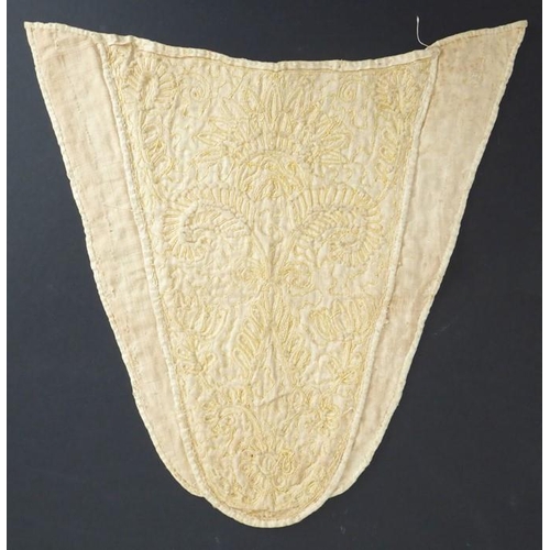 852 - A circa 1700s embroidered trapunto stomacher