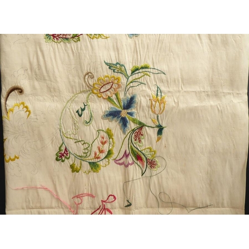 857 - An unfinished silk embroidery with one edge embroidered with '1744'; ivory-coloured silk with a Flor... 