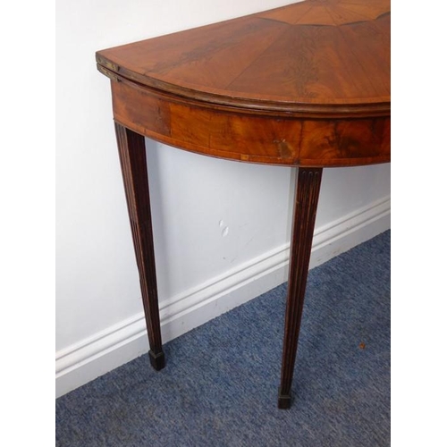 874 - A good late 18th century George III period mahogany and rosewood cross-banded demi lune card table; ... 