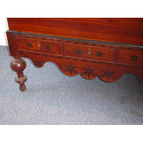 878 - A 19th century style (later) Anglo-Indian hardwood cabinet on stand; three frieze drawers with star-... 