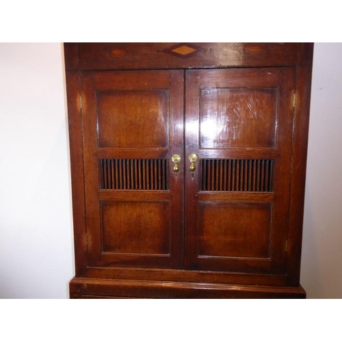 892 - A good 18th century North Country-style oak food cupboard of slim proportions; outset cornice above ... 