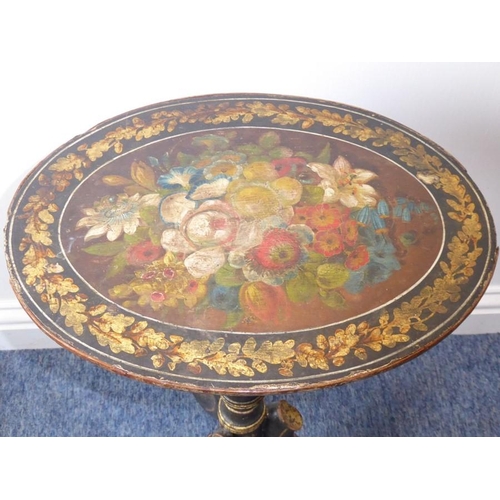 914 - A late 18th/early 19th century oval tilt top occasional table of slender proportions; the hand decor... 