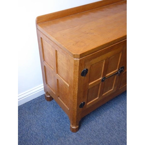 924 - A good Robert 'Mouseman' Thompson of Kilburn oak sideboard; the galleried back adjoining to an adzed... 