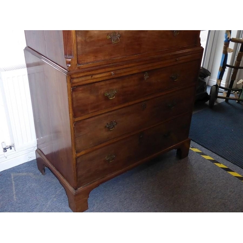 932 - A late 18th century mahogany chest on chest; the key fret cornice above tow half-width and three ful... 