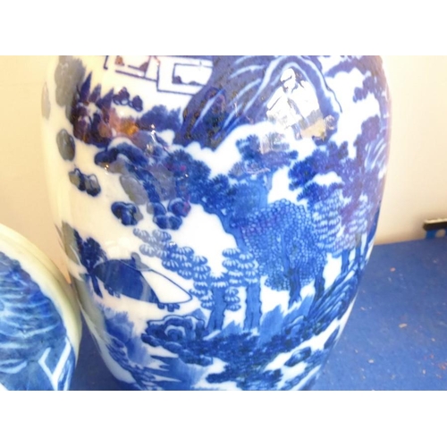 96 - A pair of 19th century Chinese porcelain blue-and-white vases, both with damage to tops but all piec... 