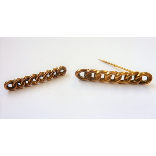 259 - Two 19th century chain-style 9-carat gold stick pins (the largest 4.5cm)