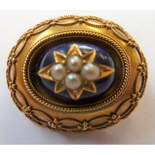 364 - A small jewellery group to include a 19th century yellow-metal oval mourning brooch set with pearls ... 