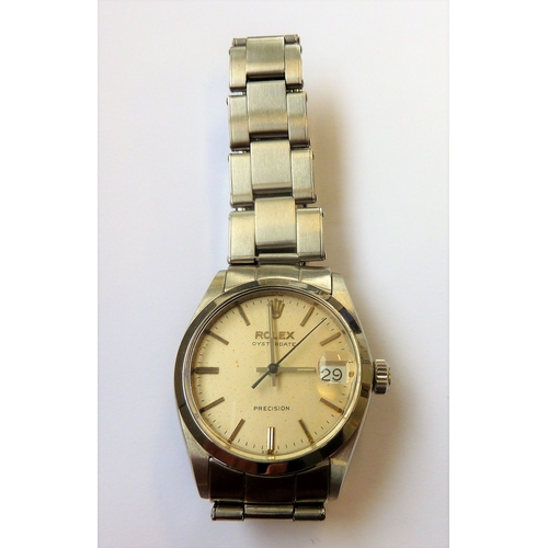 391 - A steel-cased Rolex Oysterdate Precision wristwatch; the cream-coloured dial signed and with baton m... 