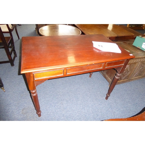 893 - A late Regency period style (later) mahogany side table; the thumbnail-moulded top above three flush... 