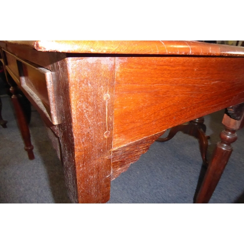 893 - A late Regency period style (later) mahogany side table; the thumbnail-moulded top above three flush... 