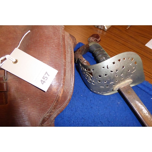 457 - An 1897 Pattern officer's sword with brown-leather regulation scabbard, complete with brown-leather ... 