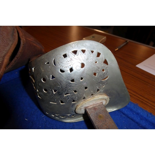 457 - An 1897 Pattern officer's sword with brown-leather regulation scabbard, complete with brown-leather ... 