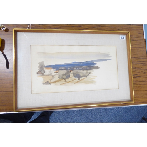 640 - A gilt framed and glazed watercolour study after Raoul Dufy (a copy), possibly Provence, circular st... 