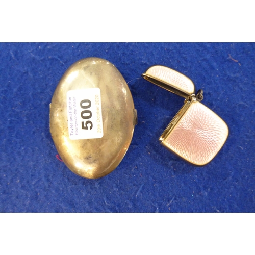 500 - A late 19th/early 20th century silver (marked 925) and pink guilloche enamel vesta case together wit... 