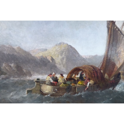 714 - ALFRED MONTAGUE (1832-c. 1883), a gilt-framed (later) oil on canvas (lined) marine study, coastal sc... 