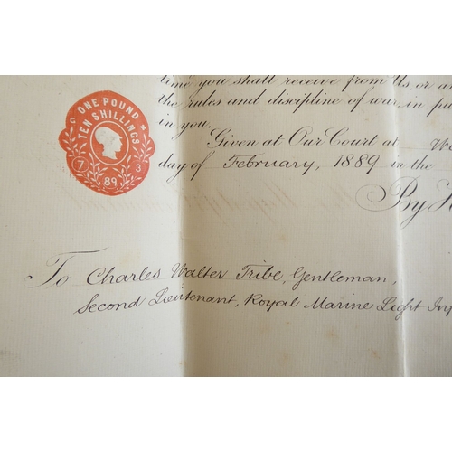 436 - The 1887 and 1888 Commission papers of 2nd Lieutenant Charles Walter Tribe: on probation from Sept 1... 