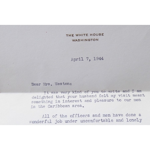 591 - An original wartime (WWII) letter sent from the White House, Washington to Mrs Weston from Eleanor R... 