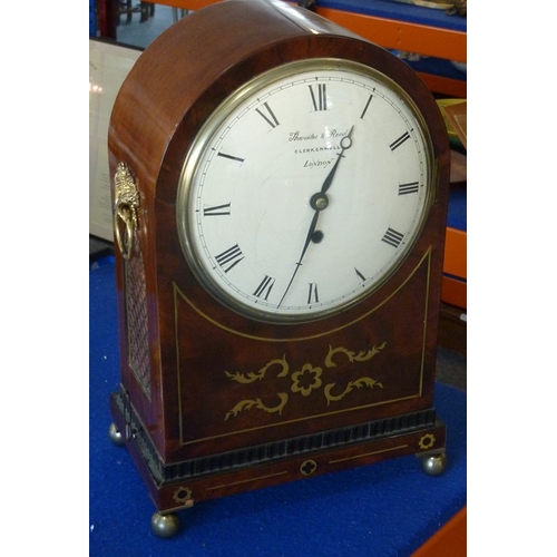 388 - An early 19th century eight-day mahogany and brass-inlaid bracket clock; cream dial with Roman numer... 