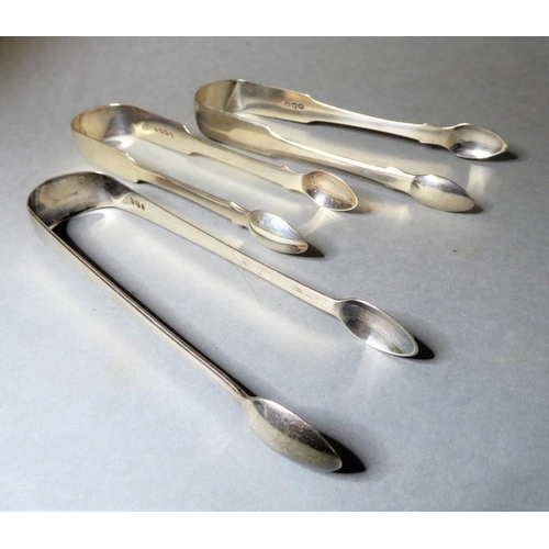 121 - Three pairs of late Georgian hallmarked silver sugar tongs
 (The cost of UK postage via Royal Mail S... 