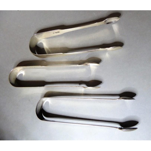 121 - Three pairs of late Georgian hallmarked silver sugar tongs
 (The cost of UK postage via Royal Mail S... 
