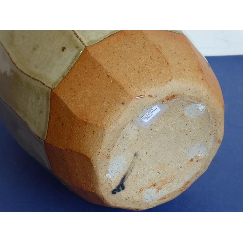 13 - Richard BATTERHAM (b. 1936); a large Studio-ware style stoneware jar of faceted barrel form, green g... 