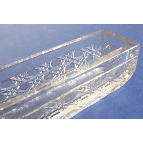 29 - A long rectangular cut-glass lady's dressing table requisite box having silver-mounted lid (small do... 
