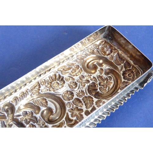 29 - A long rectangular cut-glass lady's dressing table requisite box having silver-mounted lid (small do... 