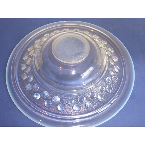 32 - A large and heavy Art Deco period circular glass bowl with opalescent rim and inner border of half s... 