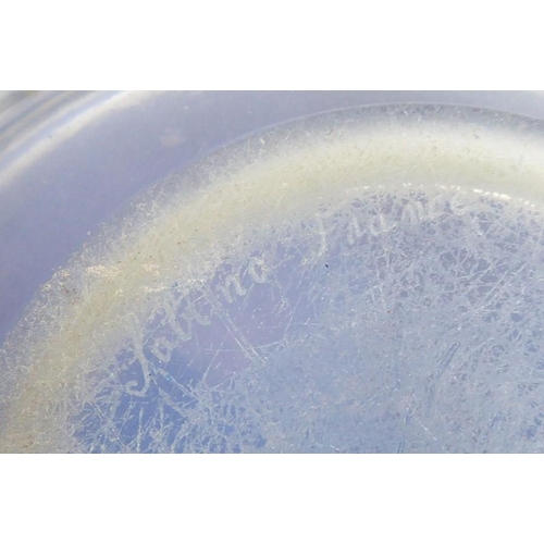 32 - A large and heavy Art Deco period circular glass bowl with opalescent rim and inner border of half s... 