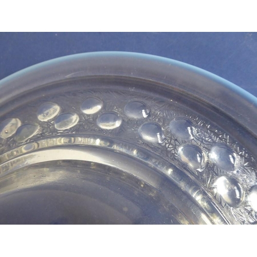 32 - A large and heavy Art Deco period circular glass bowl with opalescent rim and inner border of half s... 