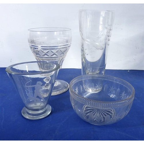 41 - A large boat-shaped art glass dish with red borders (possibly 1960s/70s) together with other glasswa... 