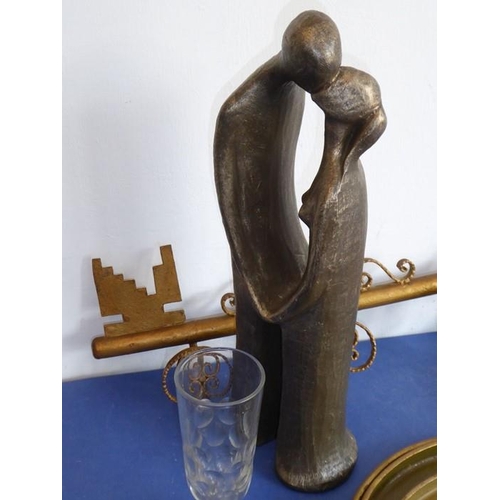 48 - An unusual mid-20th century hat and coat rack modelled as a wall-hanging gilded key (66cm) together ... 