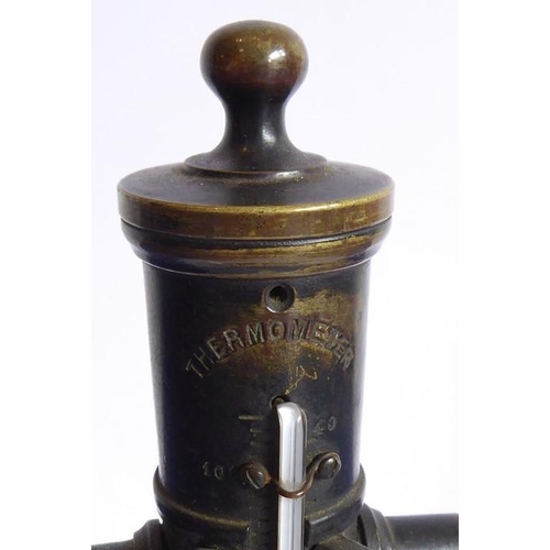 51 - An unusual 19th century Napoleonic patinated bronze thermometer modelled as canon and cannonballs et... 