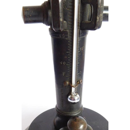 51 - An unusual 19th century Napoleonic patinated bronze thermometer modelled as canon and cannonballs et... 
