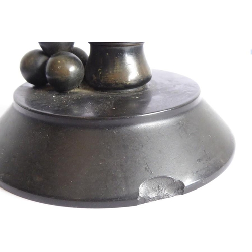 51 - An unusual 19th century Napoleonic patinated bronze thermometer modelled as canon and cannonballs et... 