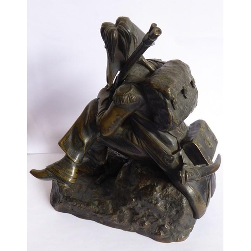 53 - A good and heavy 19th century patinated bronze sculpture of a Napoleon Grenadier with his dog and gu... 