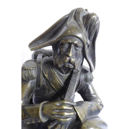 53 - A good and heavy 19th century patinated bronze sculpture of a Napoleon Grenadier with his dog and gu... 