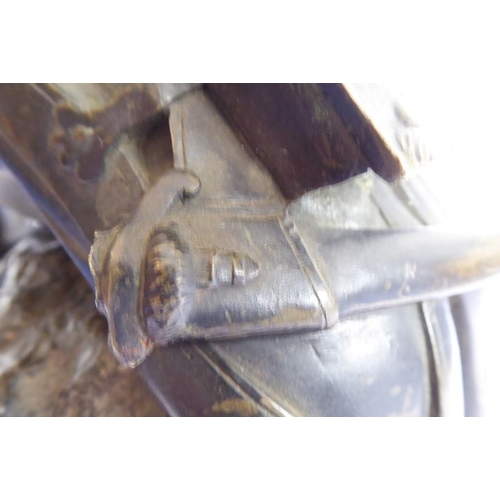 53 - A good and heavy 19th century patinated bronze sculpture of a Napoleon Grenadier with his dog and gu... 