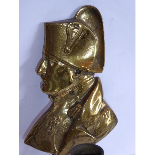 55 - Two late 19th/early 20th century three-light brass wall appliques; each headed with shoulder length ... 