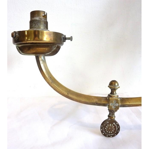 56 - A large and ornate 19th century two-branch gasolier with etched-glass shades having cranberry edges ... 