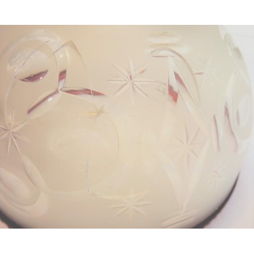 56 - A large and ornate 19th century two-branch gasolier with etched-glass shades having cranberry edges ... 