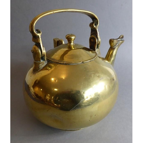 59 - An unusual and heavy late 19th/early 20th century brass kettle of spherical shape (possibly Oriental... 
