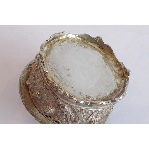 155 - A heavy cast circular silver metal coloured box and cover of Eastern inspiration (possibly Indian/Ir... 