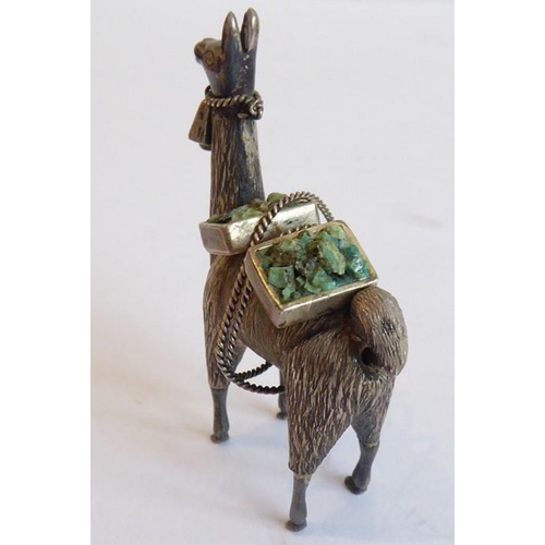 158 - An unusual solid silver model of a Llama/Alpaca laden with two boxes of precious minerals; the beast... 